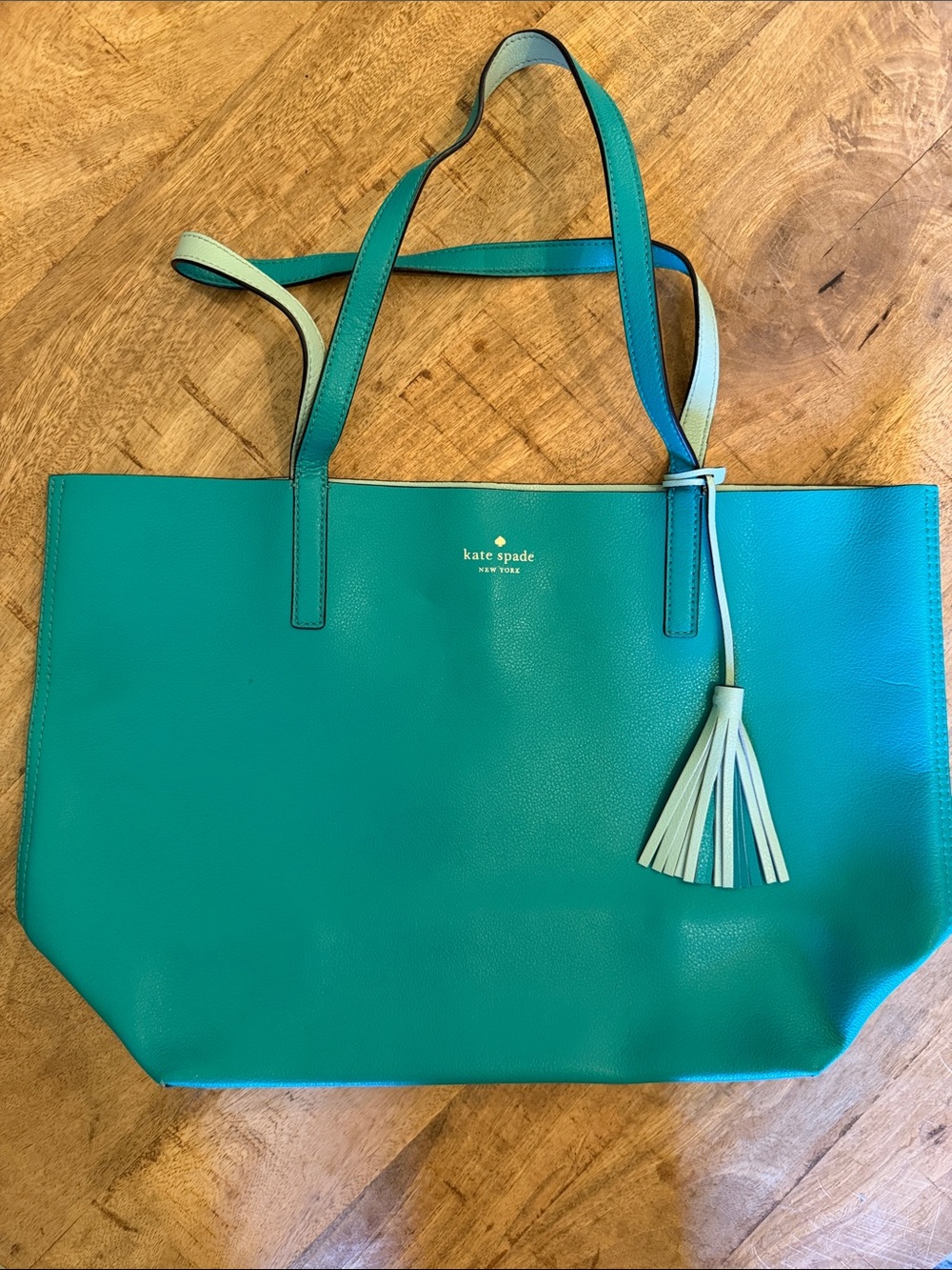 kate spade Teal Leather Tote with Tassel